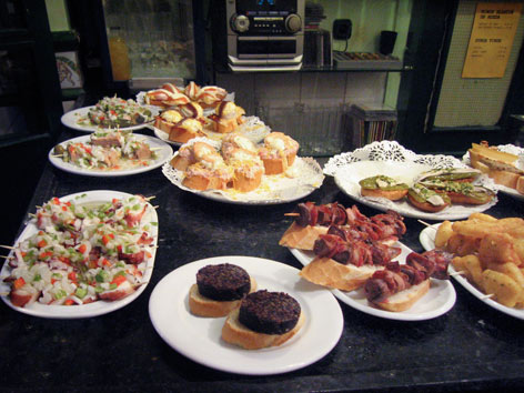 A spread of pintxos from Parte Vieja in San Sebastián.