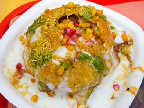 Raj kachori from Haldiram's in Delhi, India.