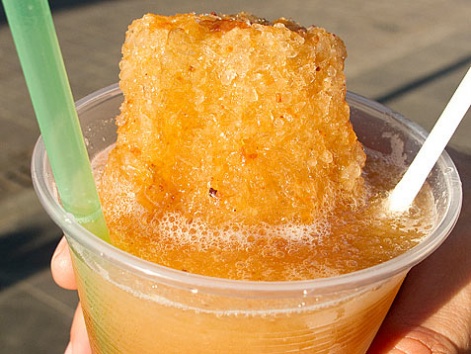 A cup of raspados or raspas from Oaxaca Mexico's zócalo.