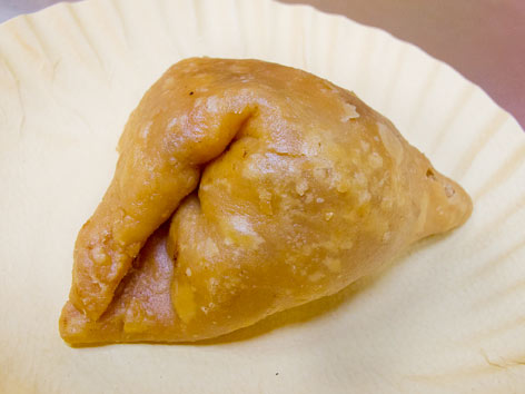 A samosa from Kanwarji's in Old Delhi, India.