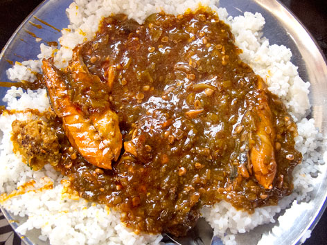 A plate of soupe kandja from Marché Kermel in Dakar, Senegal.