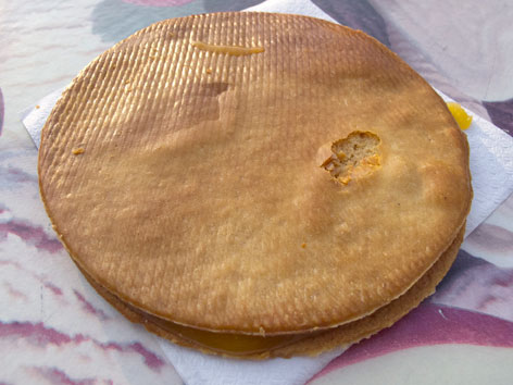 A stroopwafel from Lanskroon bakery in Amsterdam, the Netherlands.