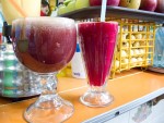 Aguas frescas or jugos from Jugos Teresita in Oaxaca, Mexico.