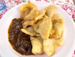 A plate of Senegalese fataya and kaani sauce from Ile de N'Gor, Dakar