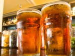 Two pints of Blue Point beer from a bar in Montauk, Long Island, New York