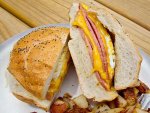 Apork roll and cheese sandwich from Allenwood General Store in Allenwood, New Jersey.