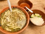 A bowl of pozole from Itanoní in Oaxaca, Mexico.