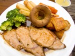 A typical Sunday roast lunch, with roast beef and Yorkshire pudding, from a pub in London, England