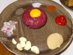 A platter of tatarák, a raw beef dish, at U Pinkasu in Prague, Czech Republic