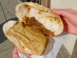 A torta de tamal from a street cart in Oaxaca.